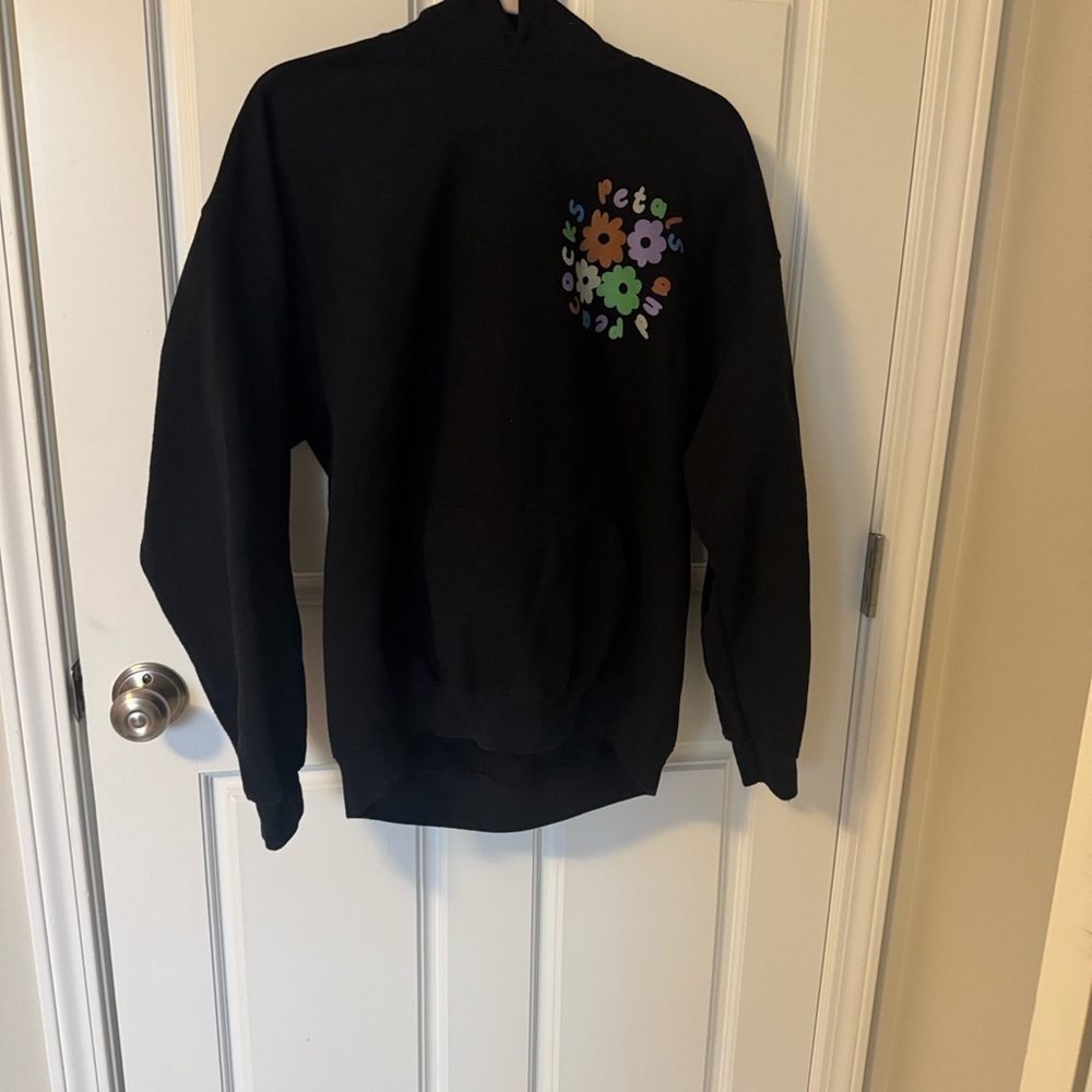 Petals and Peacocks Black Floral Graphic Hoodie Sweatshirt